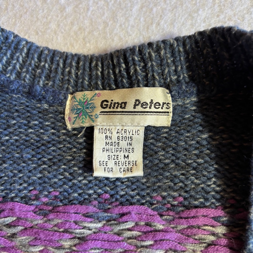 Vtg Gina Peters Vest Medium Sweater Knit Sleeveless‎ Button Front Purple Winter - Picture 3 of 6